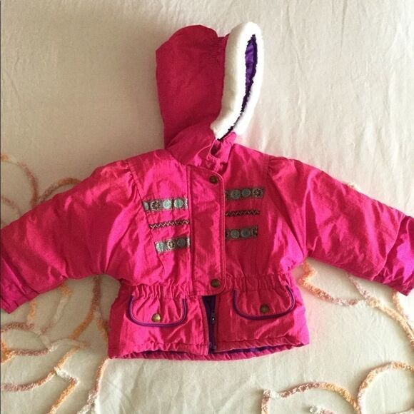 Other - 80’s hooded floral puffer faux fur hooded jacket